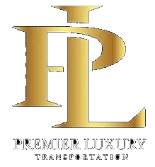 A green background with gold letters that say premier luxury transportation.